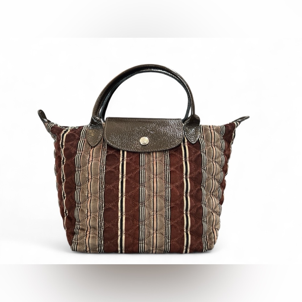 Longchamp Small Vintage Velour  Le Pliage TOTE Brown Multicolor